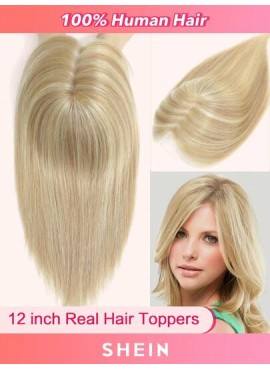 Hair Toppers for Women 100% Real Human Hair Toppers 12 Inch Hair Extensions Clip