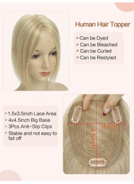 Hair Toppers for Women 100% Real Human Hair Toppers 12 Inch Hair Extensions Clip